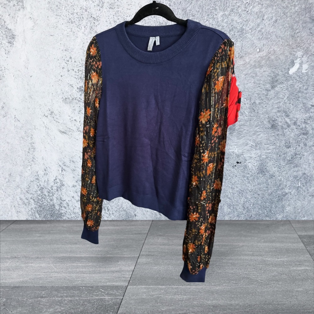 Bl^nk London Crew Neck Sweater with Sheer Sleeves. NWOT